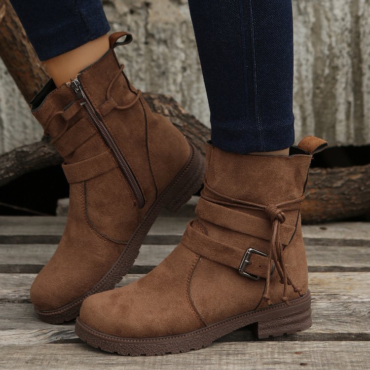 Bottines à boucle rétro décontractées à bout rond pour femmes