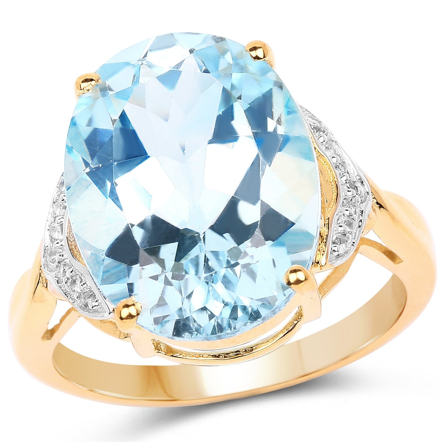 14K Yellow Gold Plated Blue Topaz & White Topaz Ring