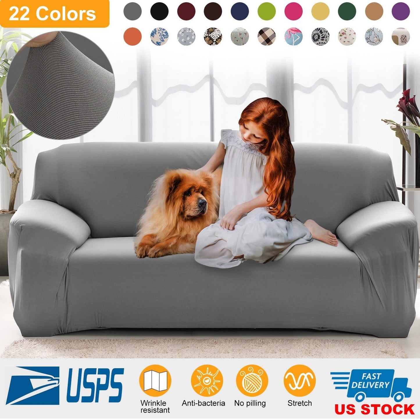 Premium Printed Stretch Sofa Cover - Soft Polyester Protector
