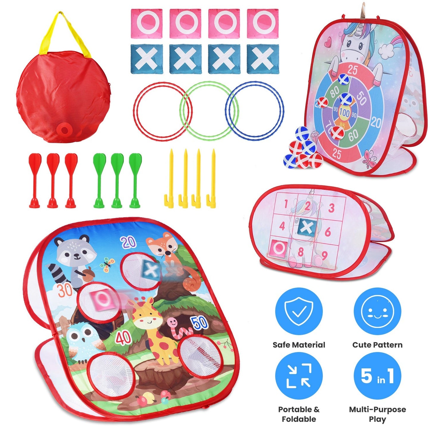 Juego de lanzamiento de bolsas de frijoles 5 en 1 para diversión al aire libre