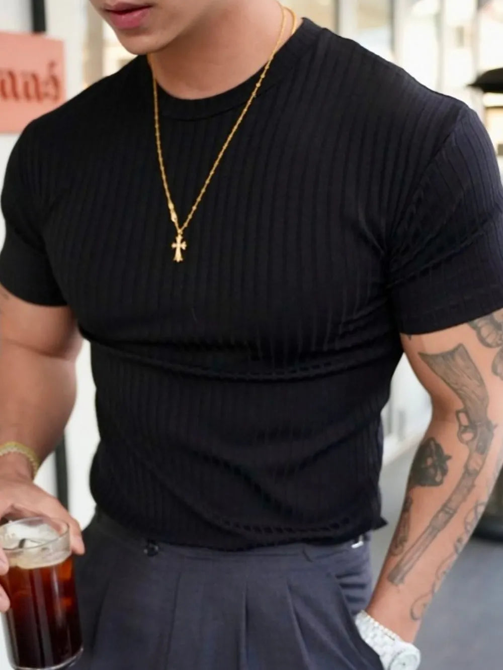 Camiseta de manga corta con cuello redondo para hombre en tallas grandes