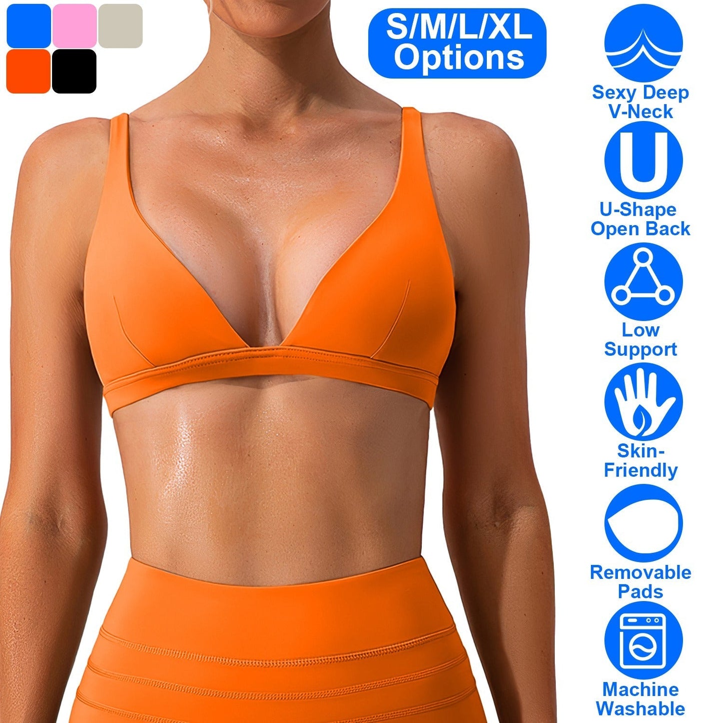Women Deep V-Neck Sports Bra with U-Shaped Back