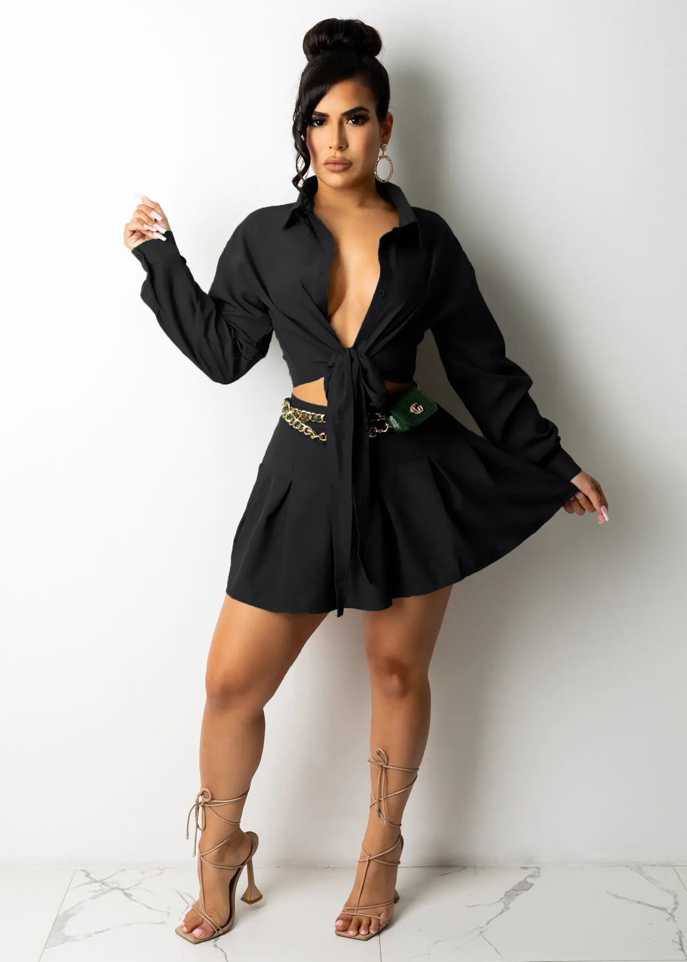 CM2153 Women's Cardigan and Pleated Skirt Set