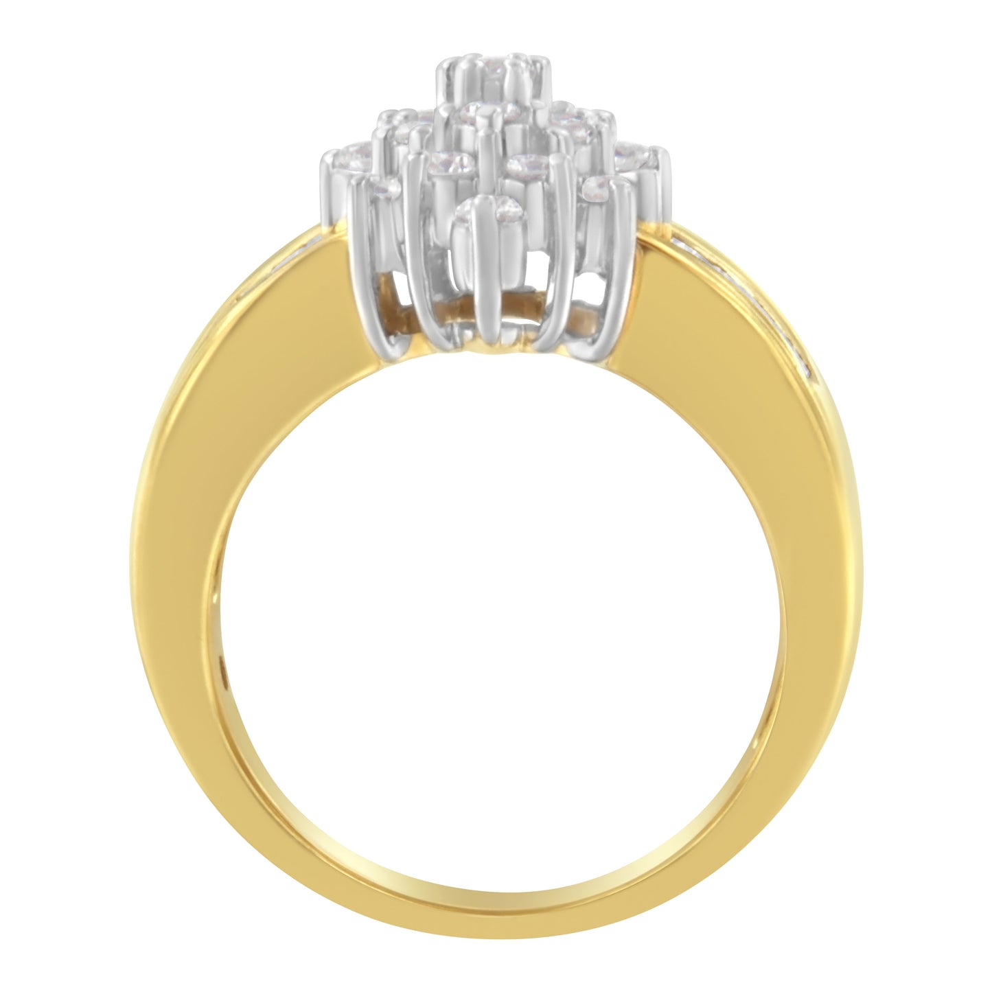 10K Yellow Gold Floral Cluster Diamond Statement Ring - Size 6-1/2
