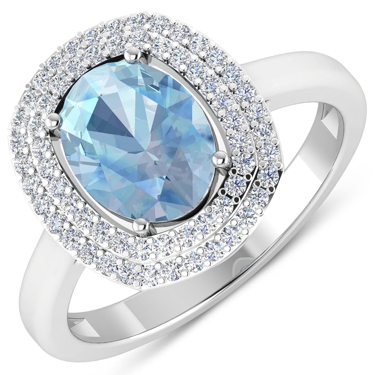 Anillo de Compromiso de 1.72 Quilates de Aguamarina y Diamantes en Oro Blanco de 14K