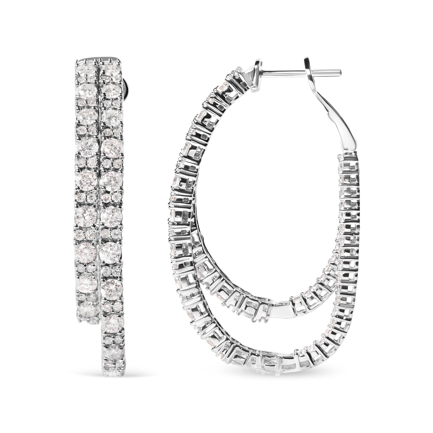 Boucles d'oreilles asymétriques à double anneau en diamant en or blanc 14K