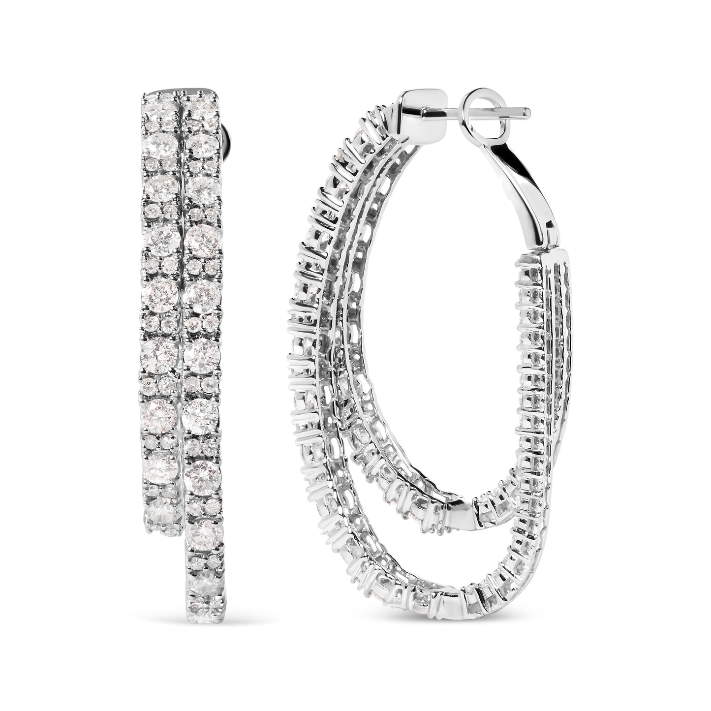 Boucles d'oreilles asymétriques à double anneau en diamant en or blanc 14K