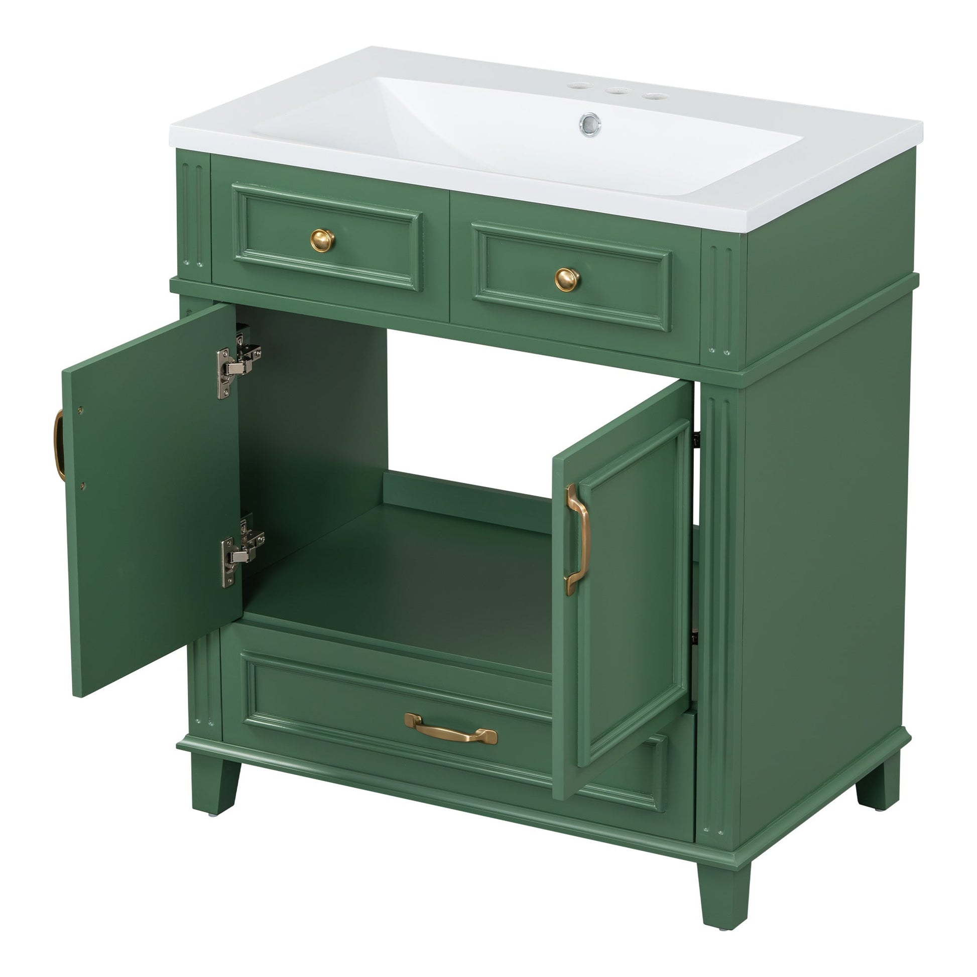 30 inch uncovered bathroom vanity with soft closed door, limited to solid wood frame bathroom storage cabinet green - Korvel