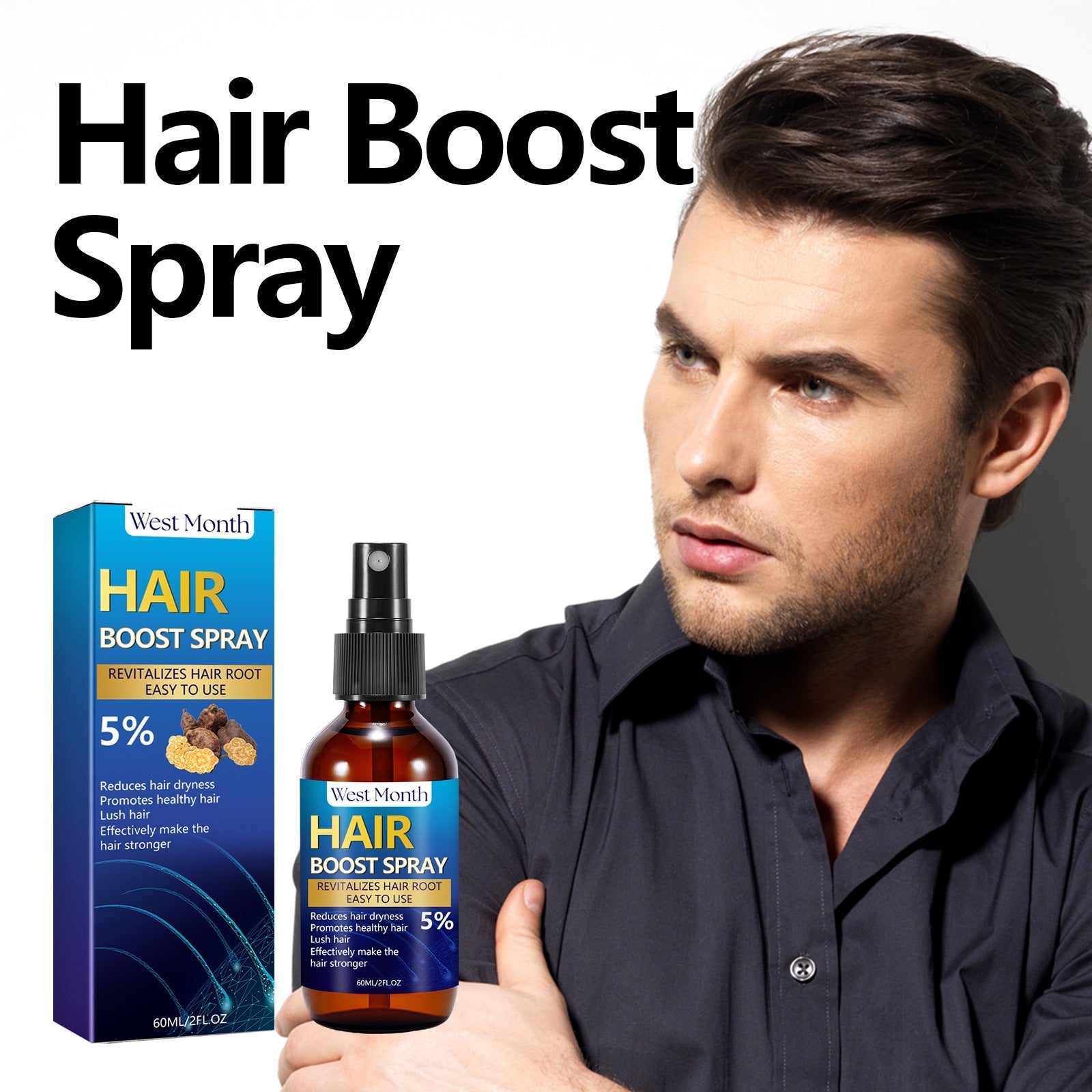 Hair Boost Spray, Strong Hair Solid Hair Moisturizing Scalp Hair Roots Beard Hair Care Spray - Korvel