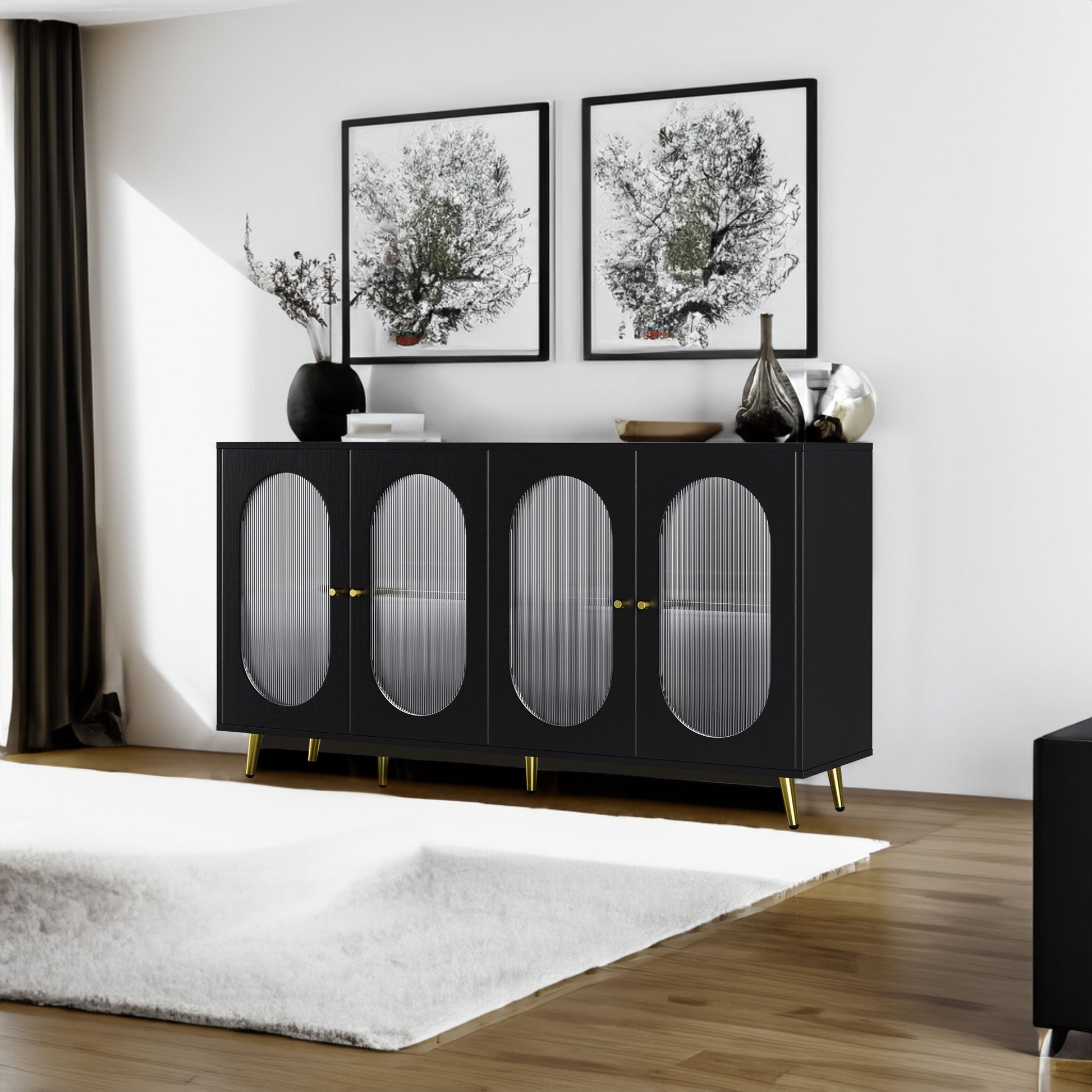 Modern Accent Sideboard Cabinet with Acrylic Doors, Freestanding Storage Cupboard Console Table for Kitchen Dining Black - Korvel