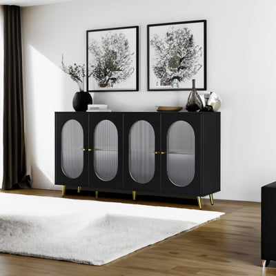 Modern Accent Sideboard Cabinet with Acrylic Doors, Freestanding Storage Cupboard Console Table for Kitchen Dining Black - Korvel