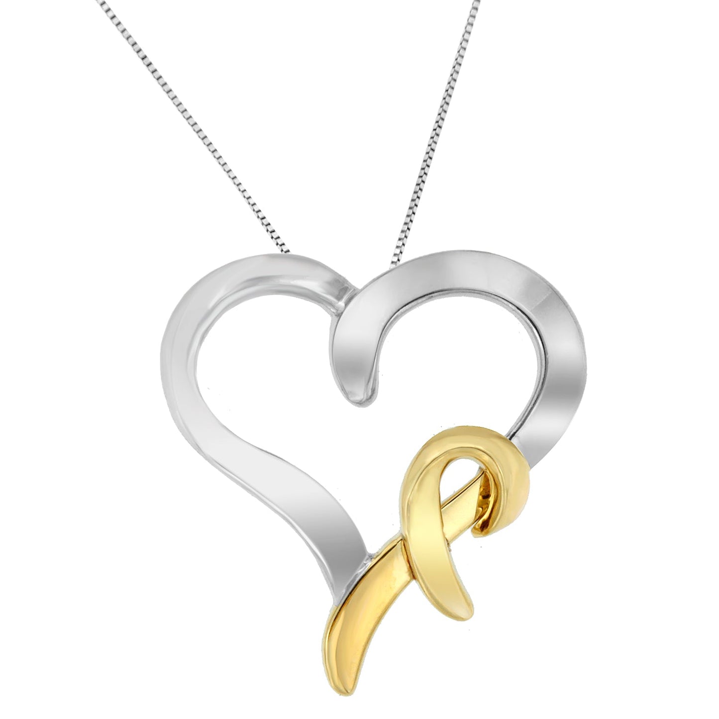 Collier Pendentif en Cœur en Argent Sterling .925 et Or 14K