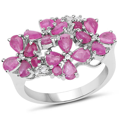 3.51 Carat Genuine Ruby and White Zircon Sterling Silver Ring