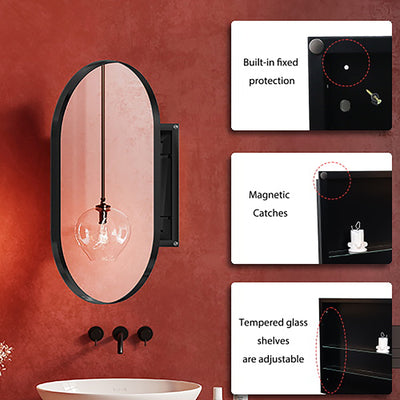 Matte Black Oval Embedded Medicine Cabinet with Mirror
