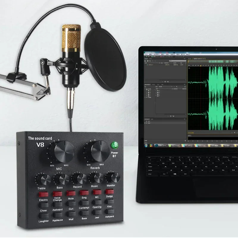 V8 Professional Sound Card and Podcast Equipment Bundle