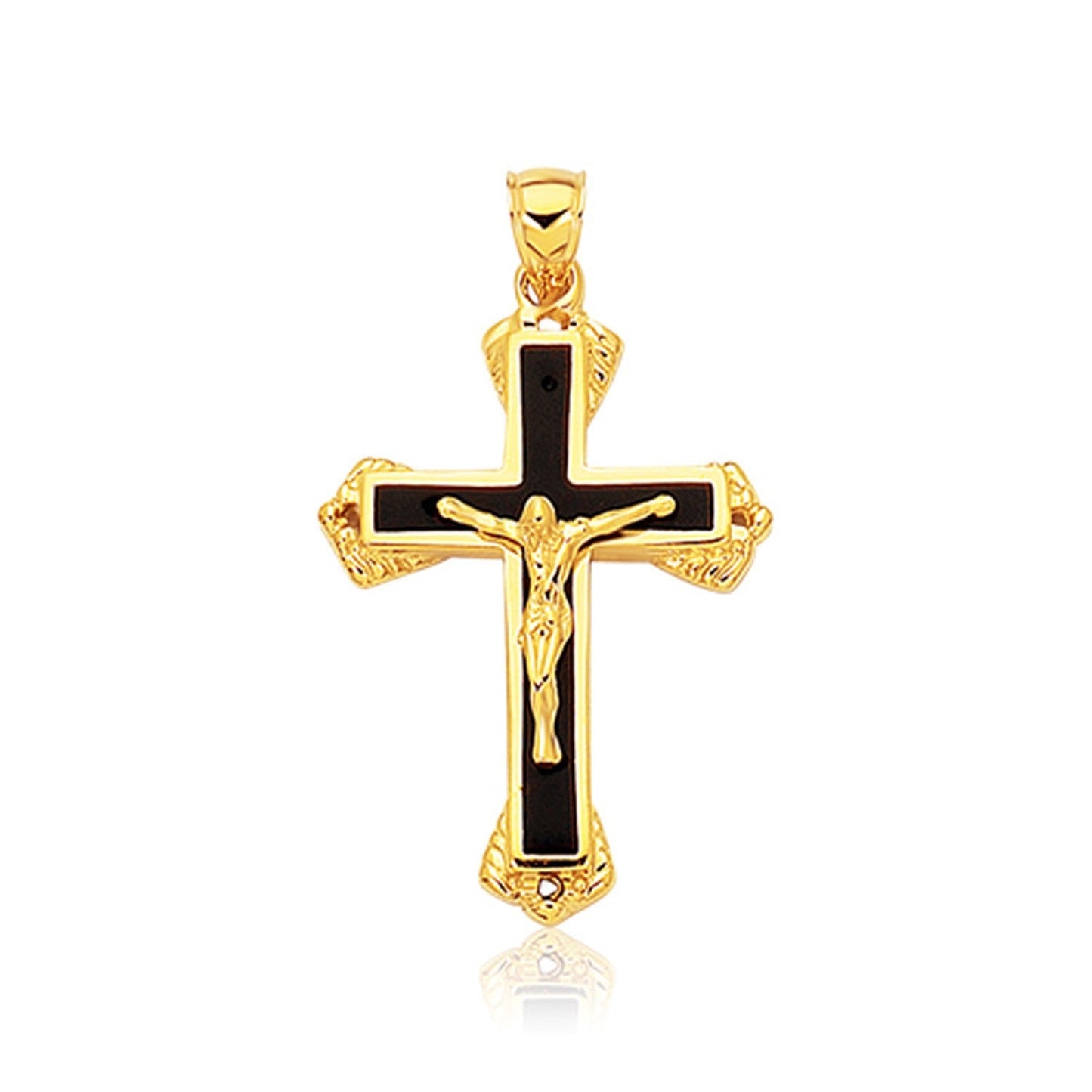 Colgante de Cruz de Ónix Negro en Oro Amarillo de 14k
