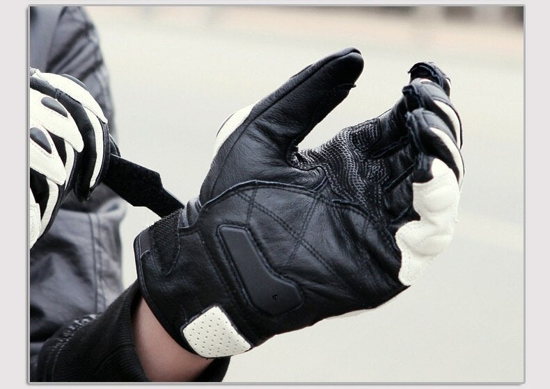Motorcycle Gloves black Racing Genuine Leather Motorbike white Road Racing Team Glove men summer winter - Korvel
