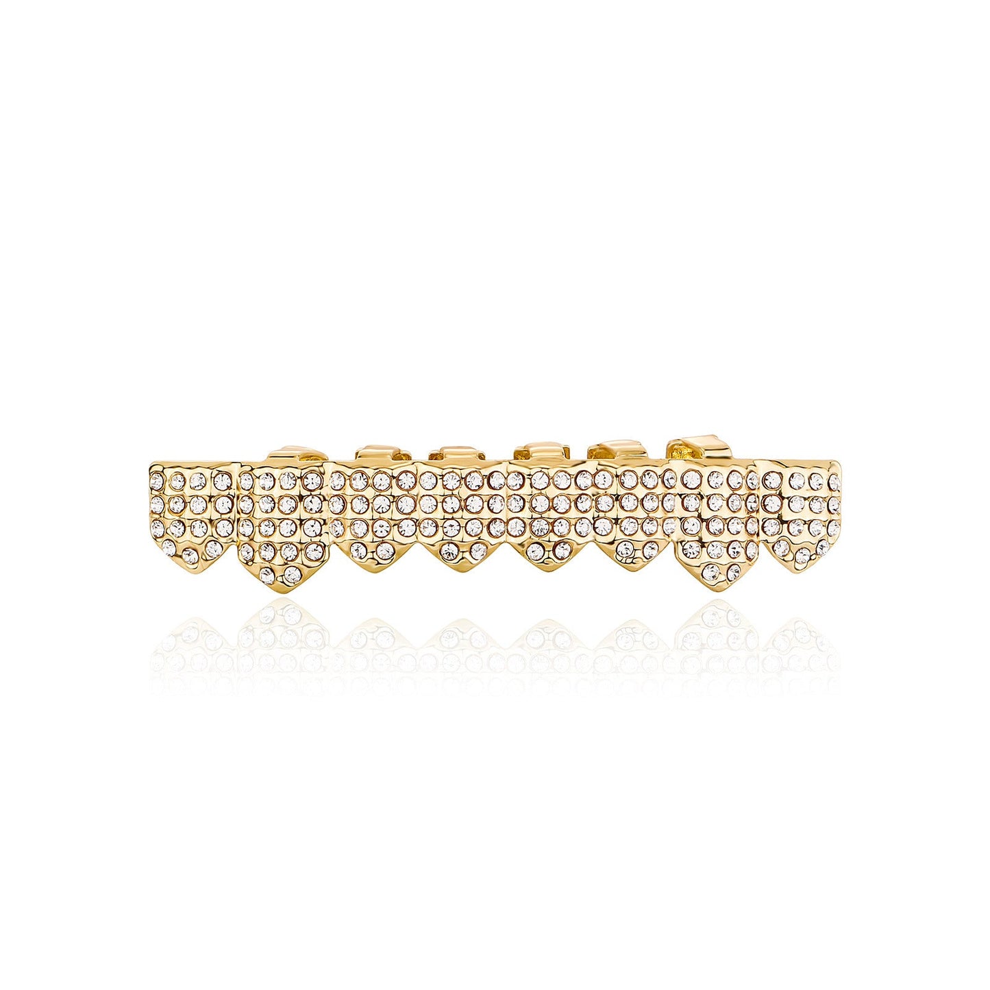 Real gold electroplated gold tooth set eight tooth full diamond hip hop tooth set tee grills - Korvel
