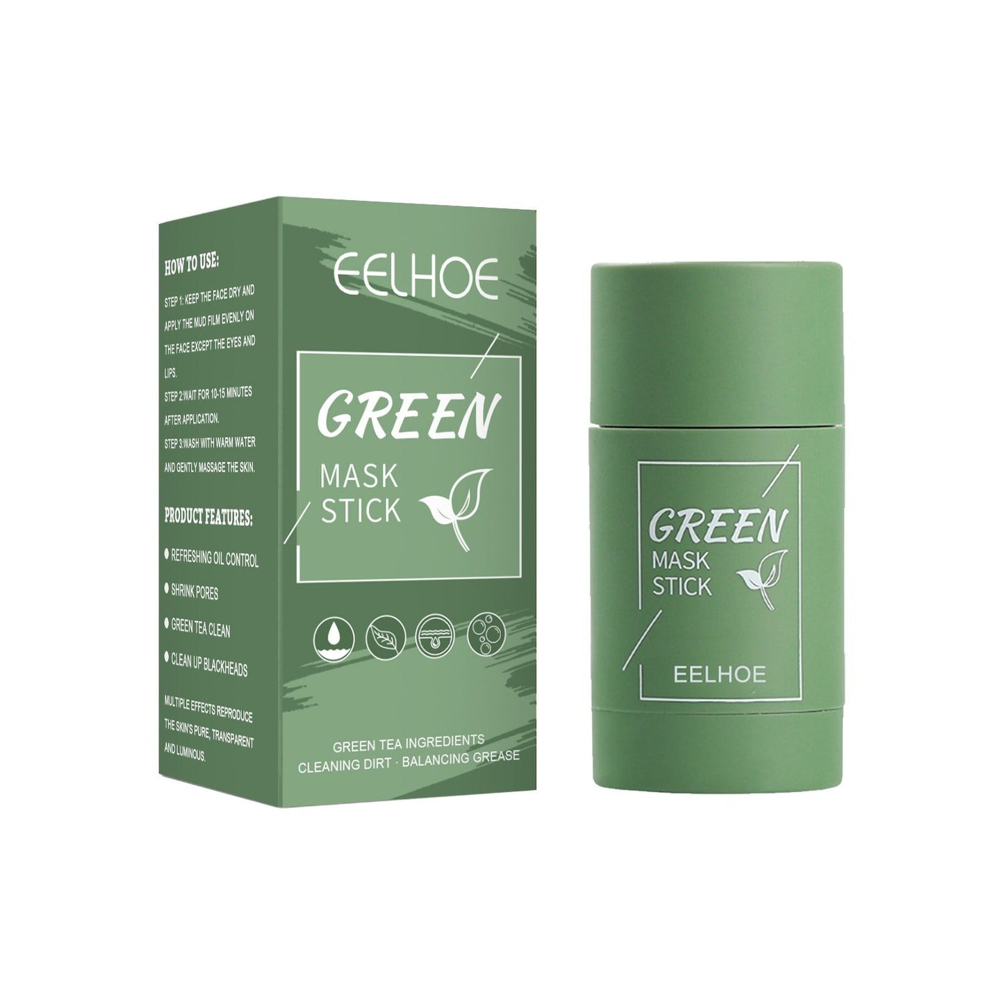 EELHOE Green Tea Solid Mask Deep Cleansing And Hydrating Mask Stick Shrinkage Of Pores Applicator Clay Mask - Korvel