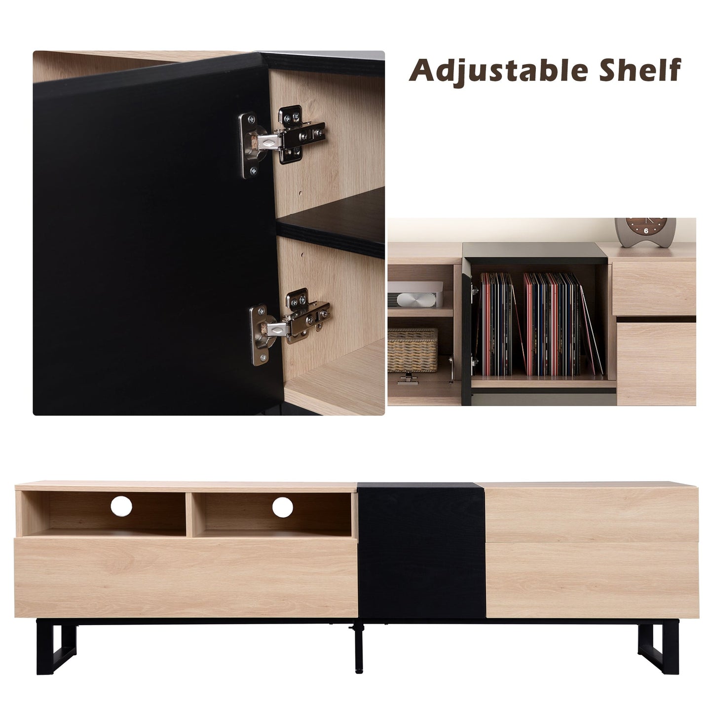 Modern TV Stand for 80'' TV with Double Storage Space Media Console Table Entertainment Center with Drop Down Door - Korvel