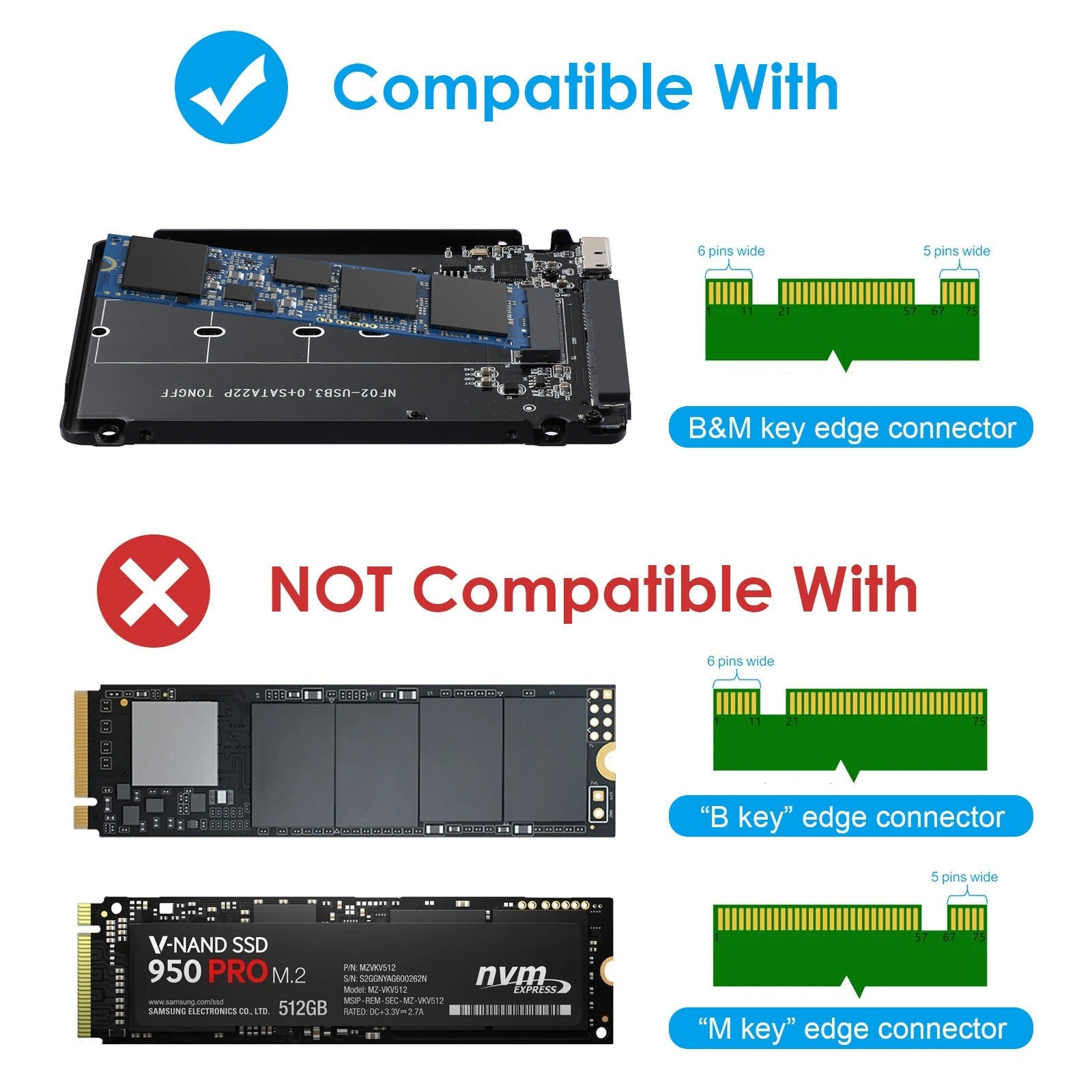 USB 3.0/SATA III 2.5-inch aluminum case M2 NGFF SSD solid state drive box - Korvel