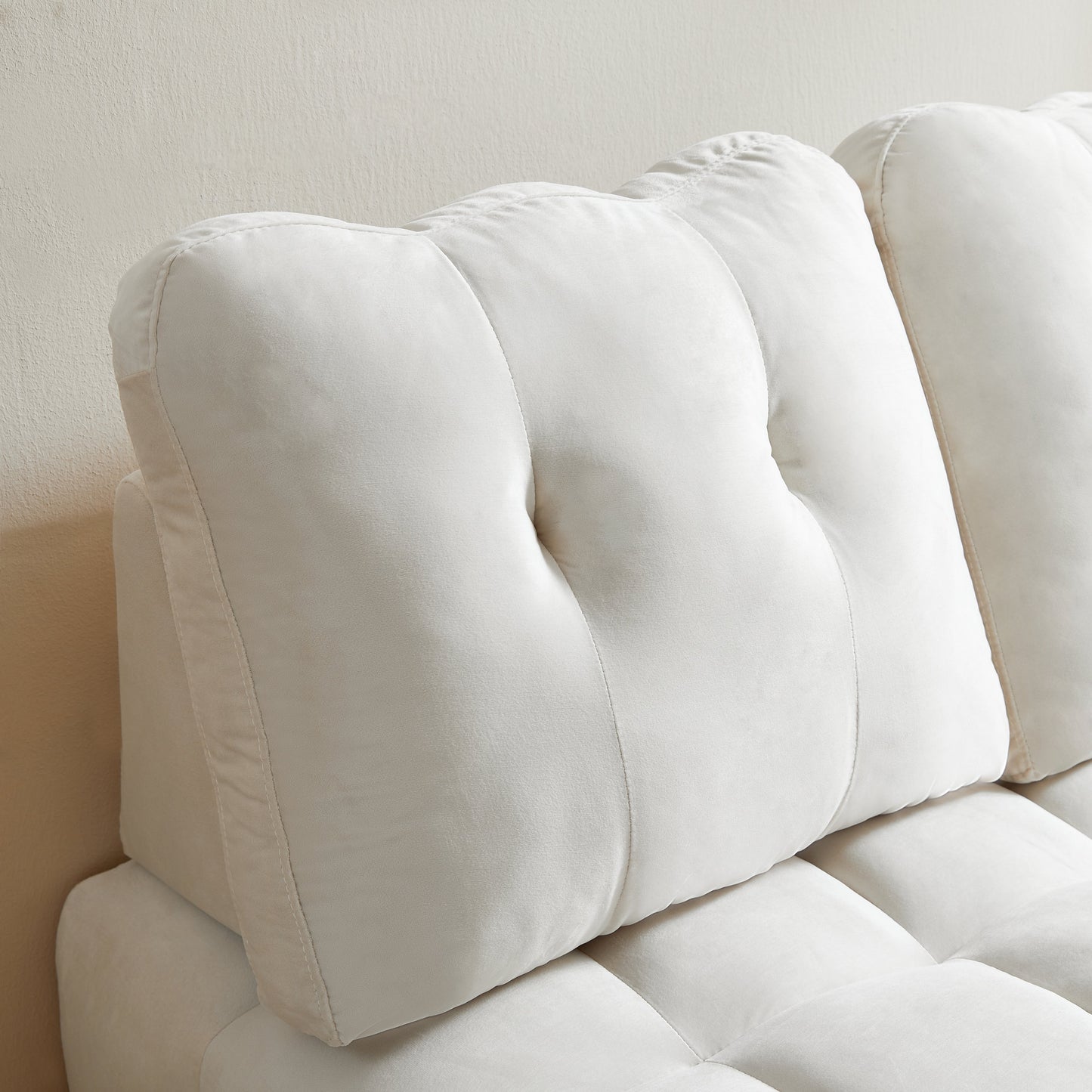 Beige Velvet Modern Sofa with Pull-Out Bed and USB Port
