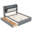Wood Queen Size Platform Bed with Storage Headboard  Shelves and 2 Drawers  Gray - Korvel