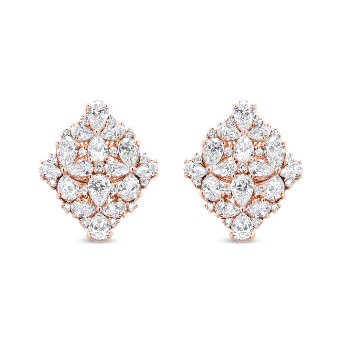 Pendientes Omega de Diamantes en Flor de Oro Rosa de 18K