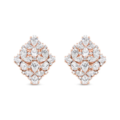 Pendientes Omega de Diamantes en Flor de Oro Rosa de 18K