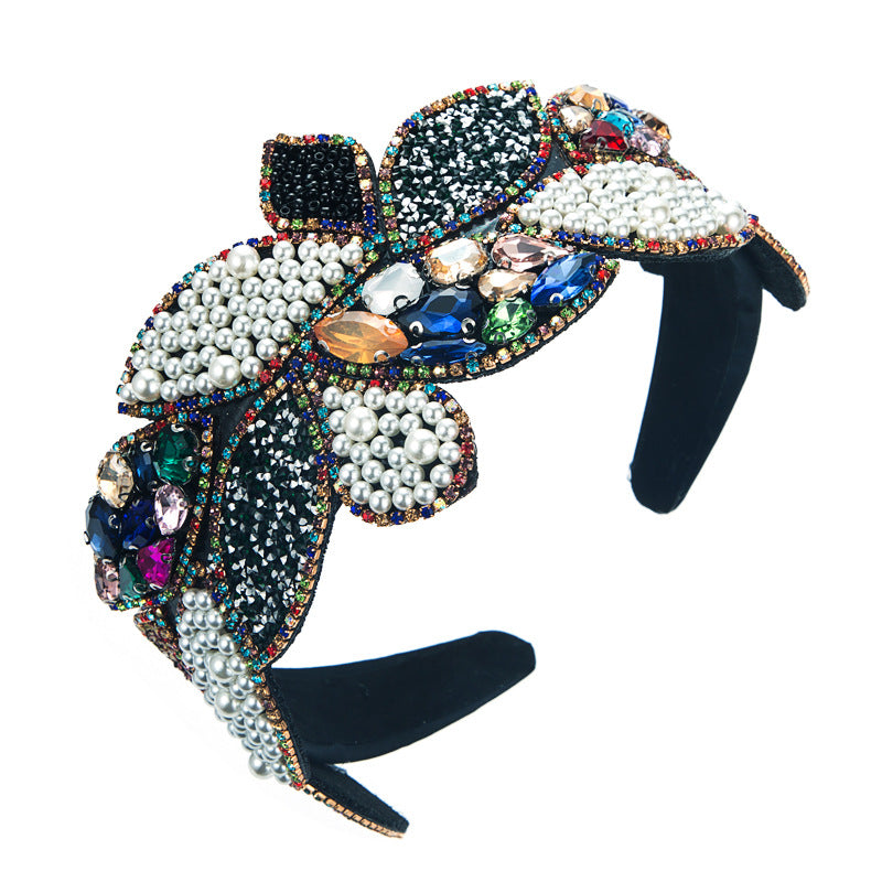 Diadème en forme de feuille en perles et strass