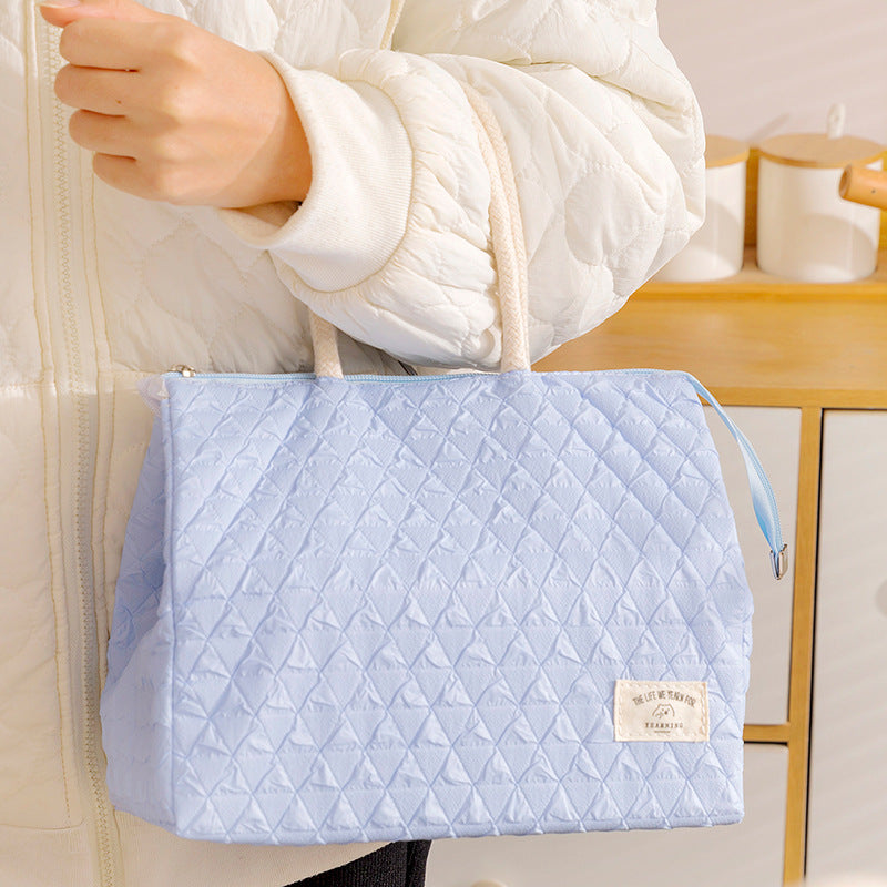 ins style small fresh outdoor large capacity picnic insulation and cold storage bag fashionable diamond pattern zipper lunch box bag student lunch bag - Korvel