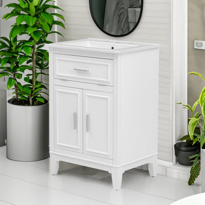 24" Bathroom Vanity with Sink, Bathroom Vanity Cabinet with One Flip Drawer and Doors, Solid Wood and MDF, White - Korvel