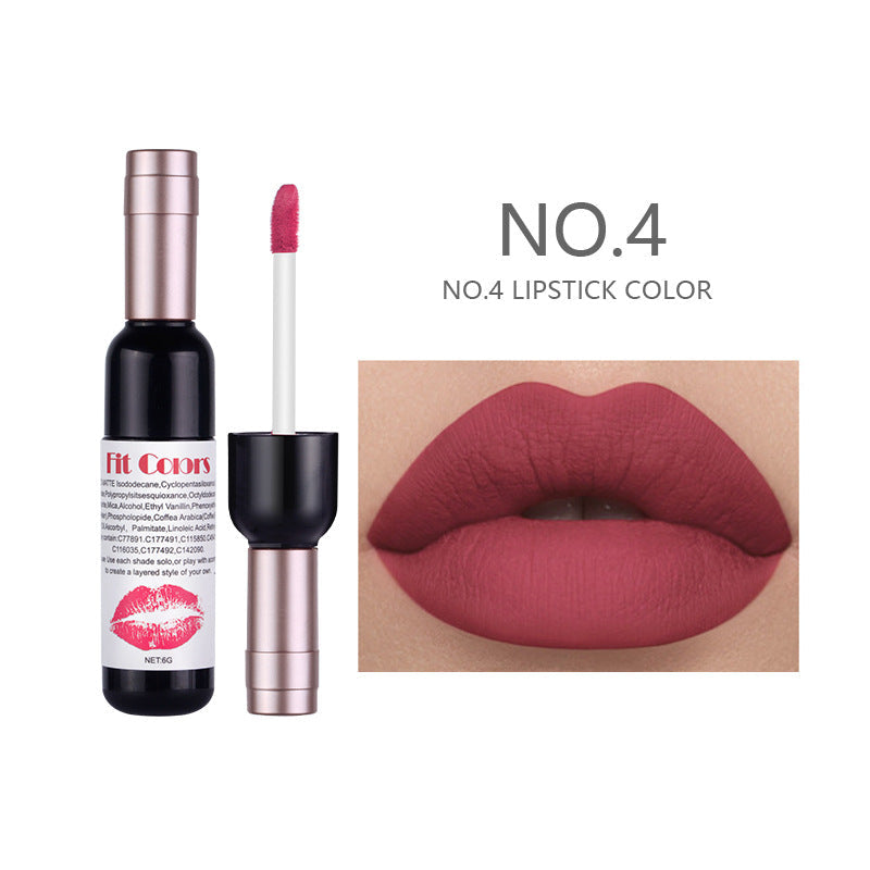 Fit Colors Red Wine Bottle Non-Stick Cup Matte Lip Gloss Matte Velvet Is Not Easy To Fade Lip Gloss Liquid Lipstick - Korvel