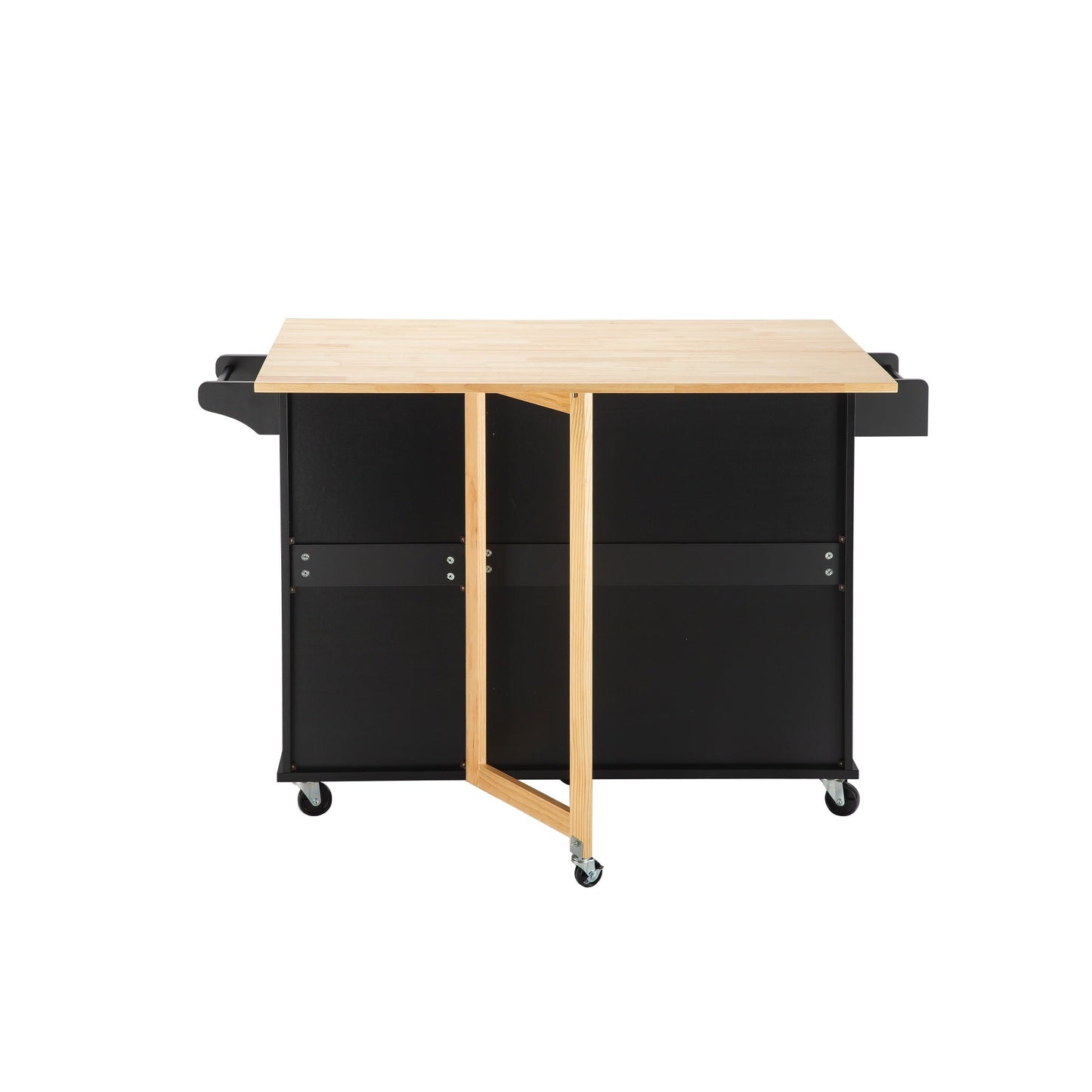 Kitchen Island & Kitchen Cart Mobile Kitehcn Island with Extensible Rubber Wood Table Top - Korvel