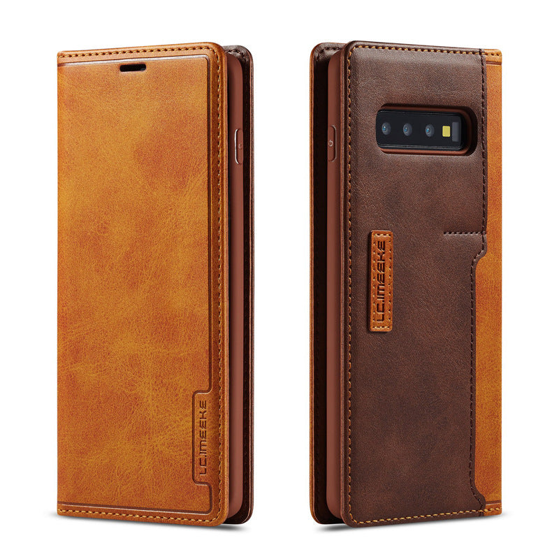 For Apple iPhone13 Calfskin Pattern External Card Simple Flip Phone Case Business Bracket - Korvel