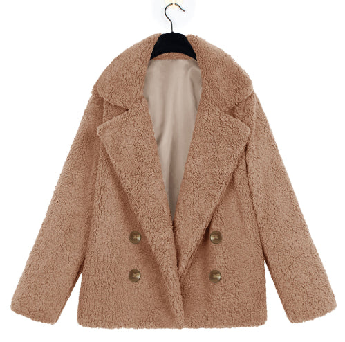 Women's Plush Button Lapel Pocket Overcoat for Autumn & Winter