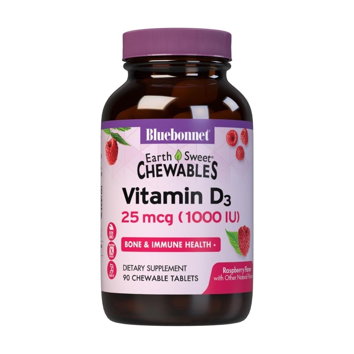 Bluebonnet Earth Sweet Vitamin D3 2000 IU Raspberry Chewables