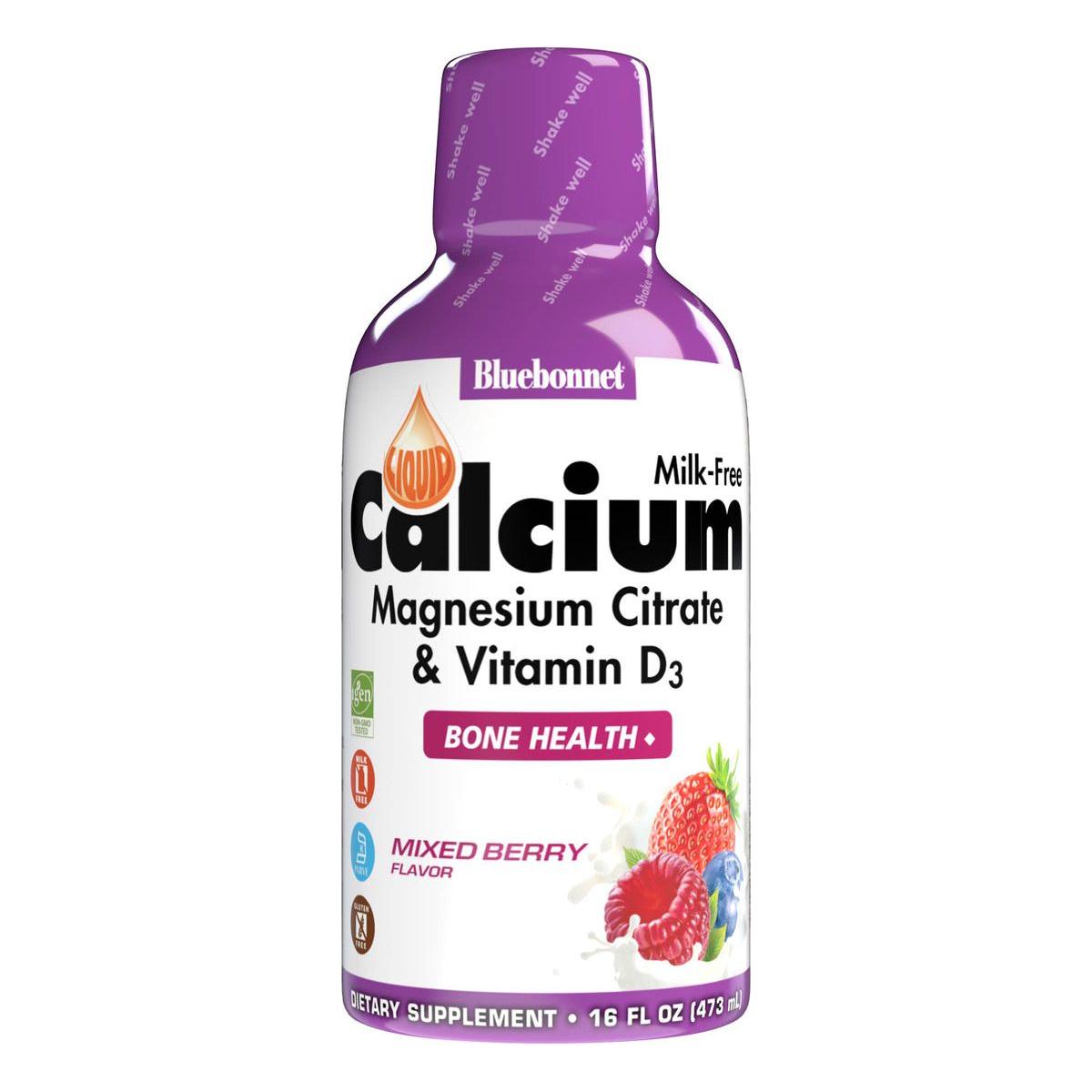 Calcium Magnésium Citrate Liquide Bluebonnet Plus Vitamine D3, Baies Mélangées, 16 oz