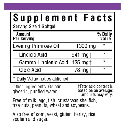 BlueBonnet Evening Primrose Oil Softgels, 1300 mg, 60 Count