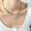 Collier en Chaîne de Perles d'Agate Élégant en Acier Titane Plaqué Or