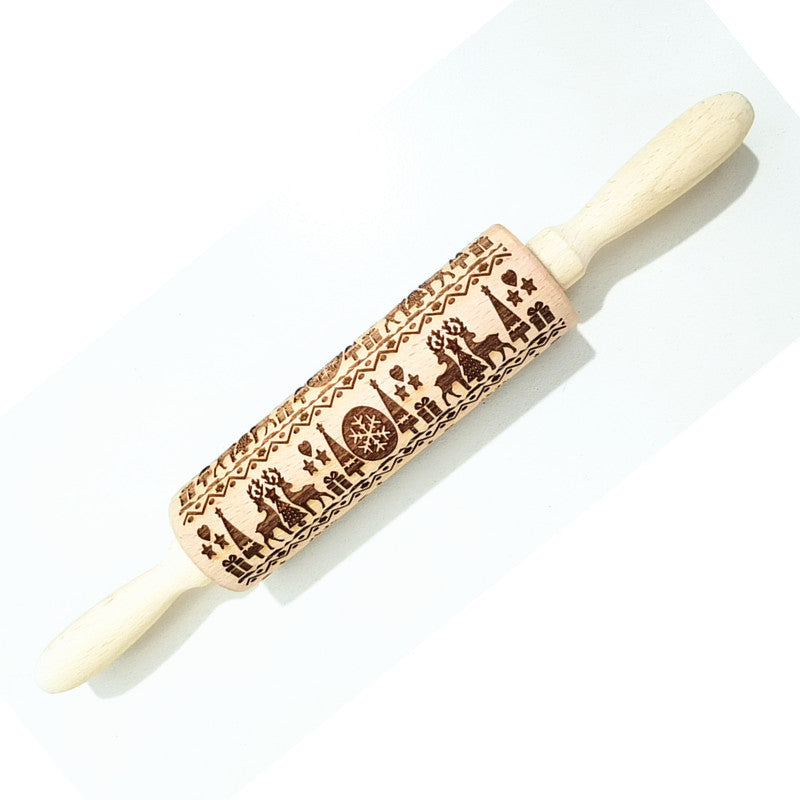 Wooden Rolling Pin Beechwood Laser Engraved Printed Rolling Pin Embossing Christmas Flip Sugar Cookie Rolling Pin - Korvel