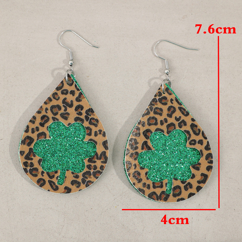 Leopard Hollowed Leather Teardrop Earrings - Korvel