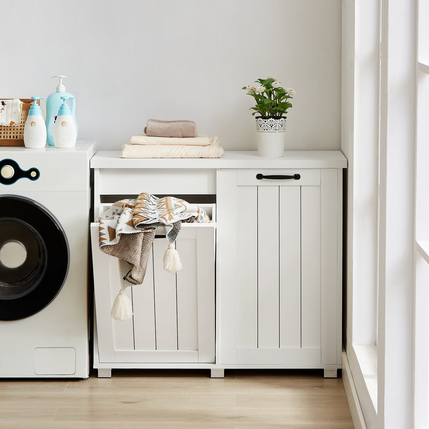 Armoire à déchets inclinable à deux compartiments - Blanc