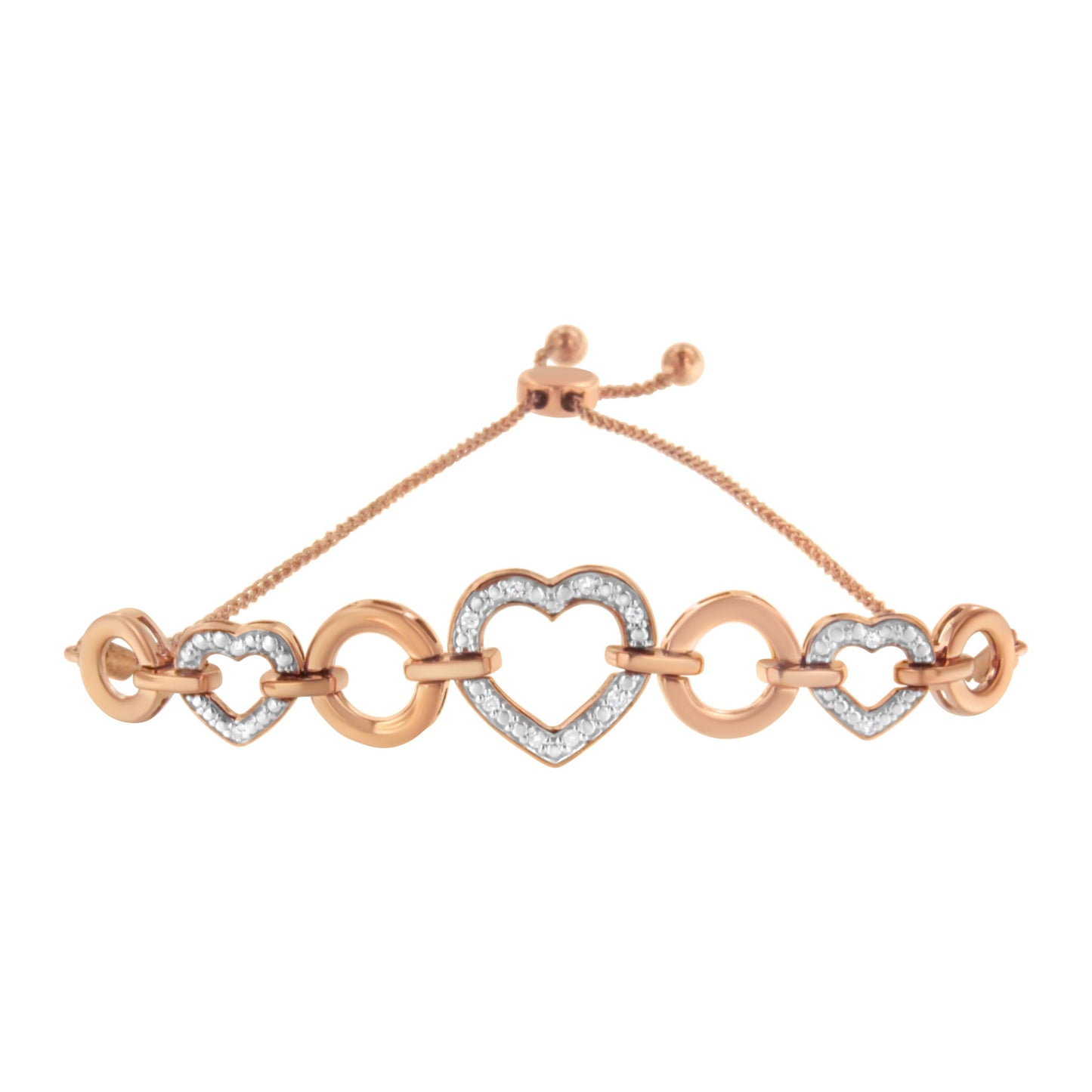 10K Rose Gold over Sterling Silver Diamond Heart Link Adjustable Bracelet