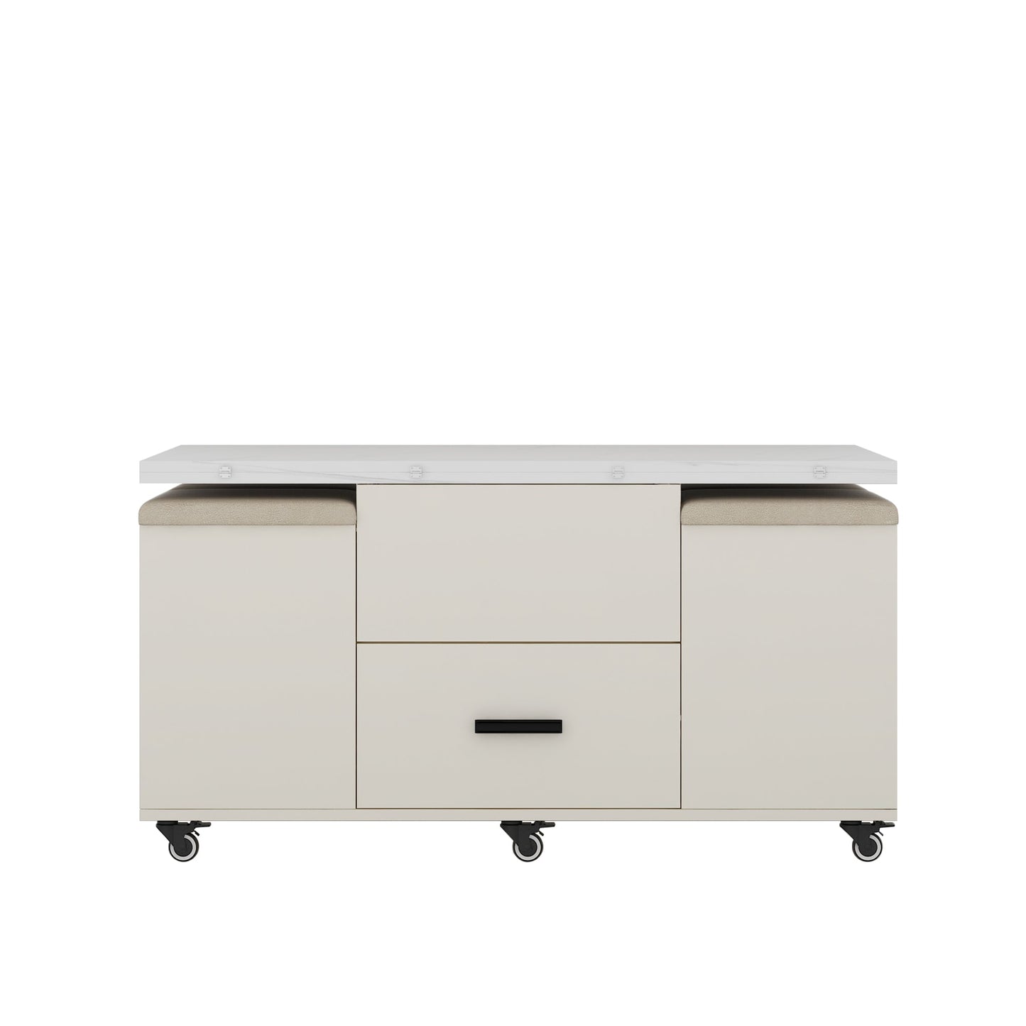 Modern Lift-Up Coffee Table with Storage and Stools