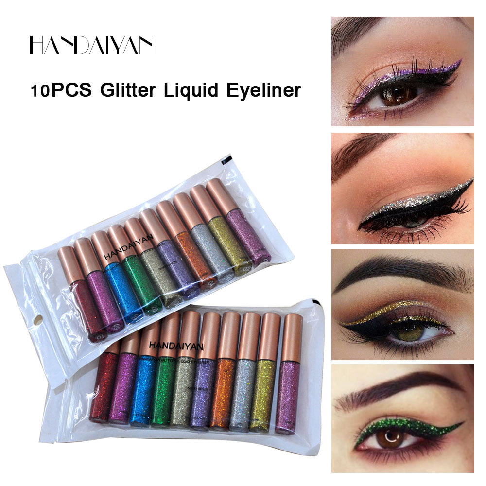 HANDAIYAN Explosive Glitter Liquid Eyeliner Set Sequin Pop Eyeliner Liquid 10 Pack - Korvel