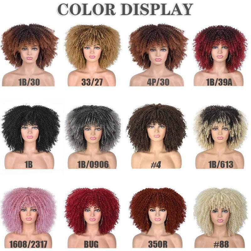Female Hair African Small Curly Hair Explosion Head Black Chemical Fiber Wig Full Head Set - Korvel