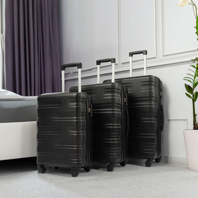 Hardshell Luggage Sets 3 Pcs Spinner Suitcase with TSA Lock Lightweight 20''24''28''   Black + ABS - Korvel