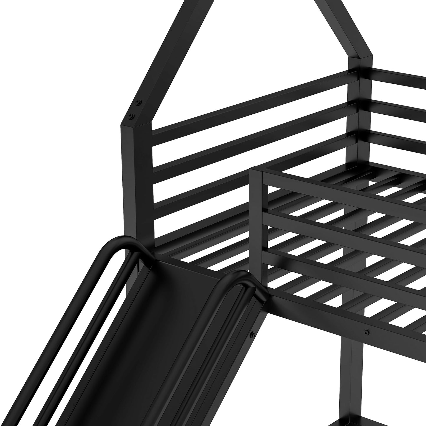 Twin over Twin House Bunk Bed with Ladder and Slide,Black - Korvel