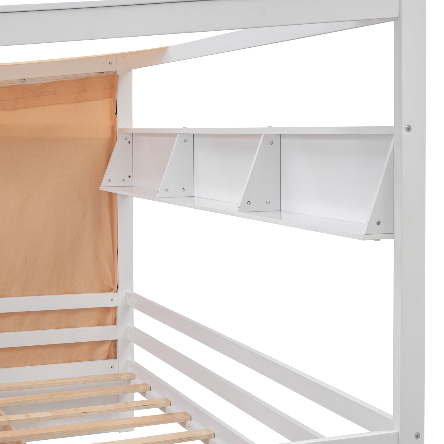 Twin Size House Bed with Two Drawers and Wardrobe - White